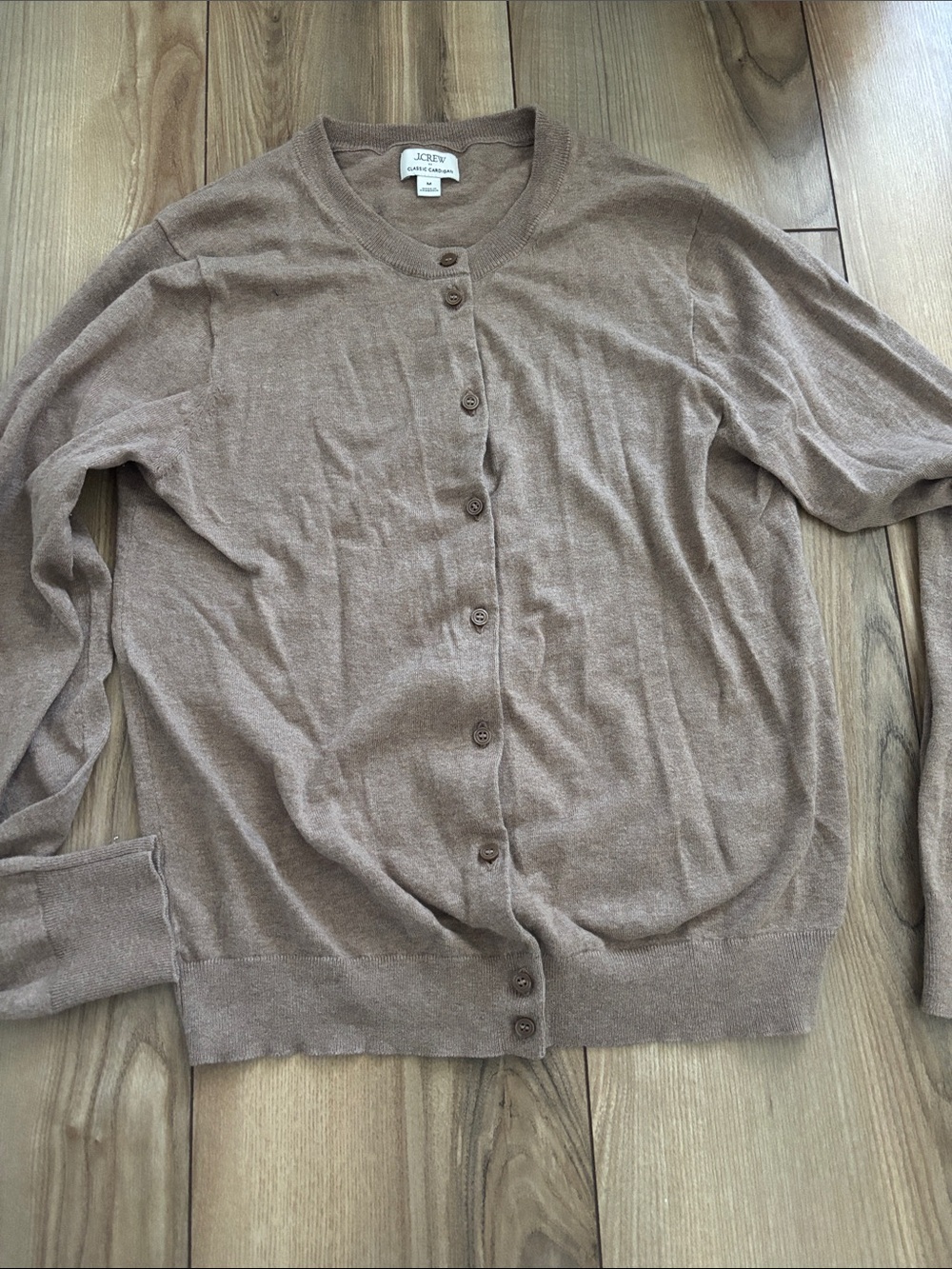 J. Crew Women's Crewneck Button-Up Cardigan Dark Beige Brown Sz M Classic Basic